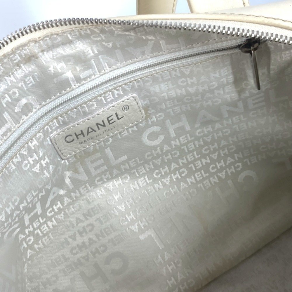 CHANEL Logo Shoulder Bag Leather Canvas Women's Ivory - Picture 13 of 16